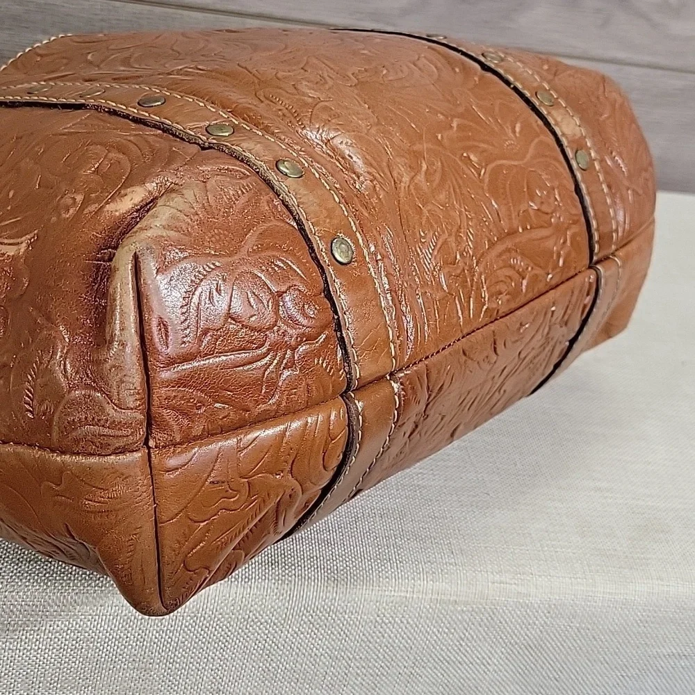 Patricia Nash Talloria Tooled Brown Leather Tote Shoulder Bag Handbag Purse